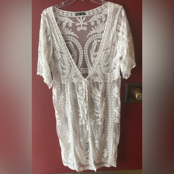 Shein Lace Cardigan Floral Sheer Beach Bikini Cover Ups Tie Kimono Size M NWOT - Picture 2 of 6